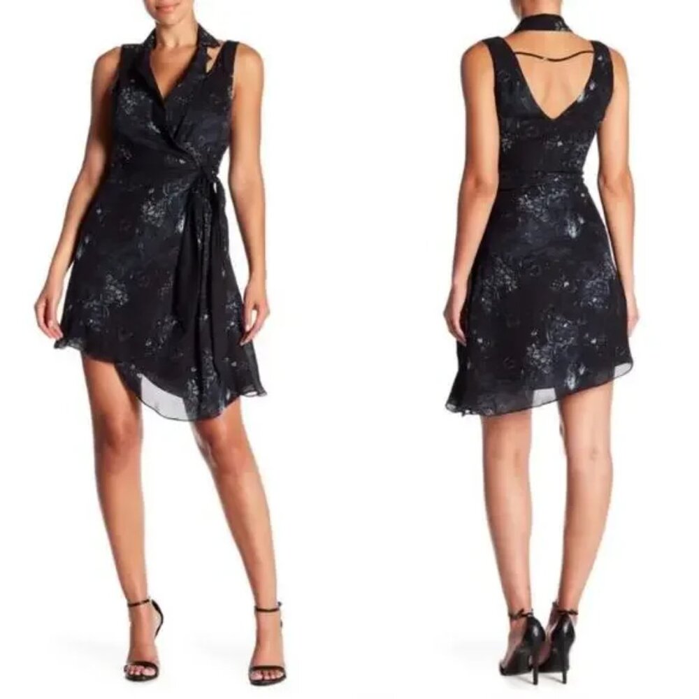 Haute Hippie NYE Holiday Party Silk Chic Blazer Lapel Sleeveless Wrap Mini Dress